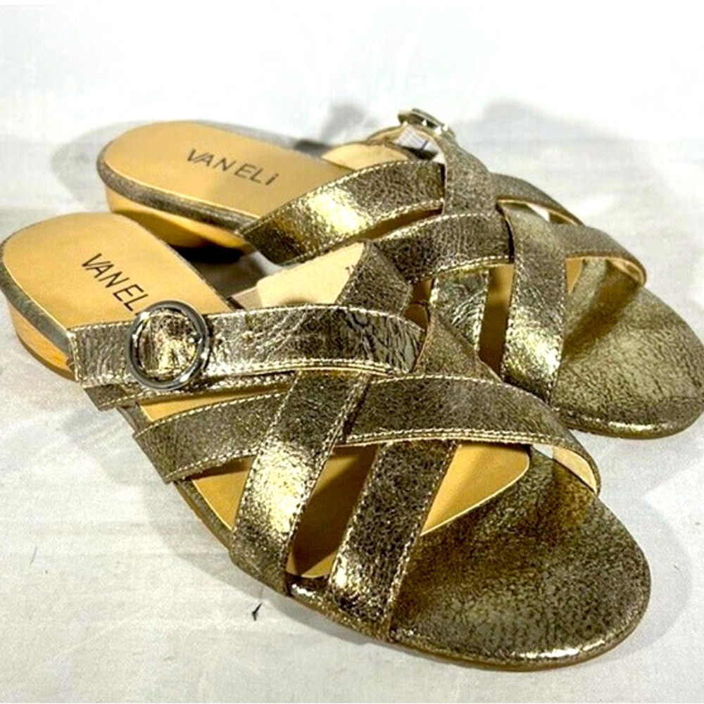 Vaneli Brogan strappy sandal flat slide size 7 M Bronze Gold Metallic NEW